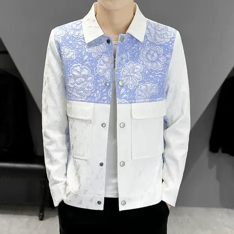 拼接撞色牛仔蓝外套男士潮牌设计感小众上衣春季痞帅个性工装夹克商品大图