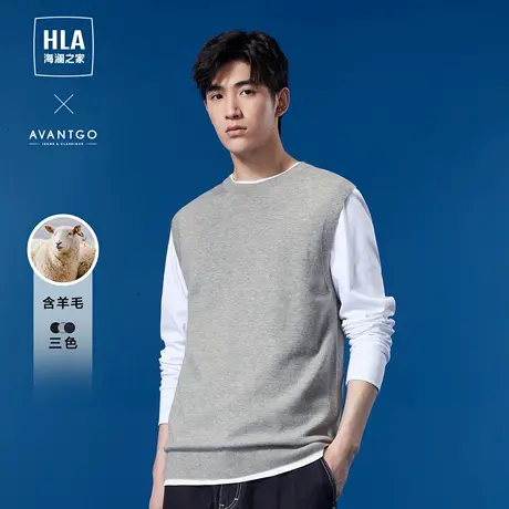 HLA/海澜之家轻商务针织背心秋季新款圆领修身保暖含绵羊毛衣男商品大图