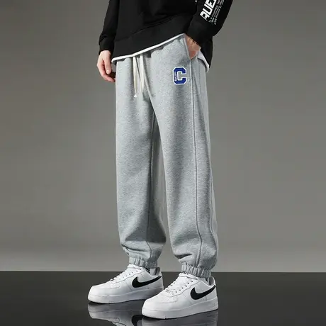 男士长裤子2023新款秋冬宽松灰色运动休闲裤小脚束脚九分加绒卫裤商品大图