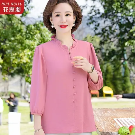 2023新款妈妈装春装衬衫洋气上衣夏装衣服中老年人女装夏季雪纺衫图片