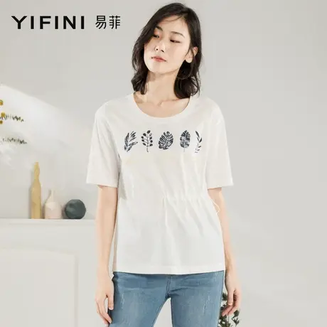 Yifini/易菲夏新款圆领短袖宽松套头印花T恤女打底上衣2003Z006商品大图
