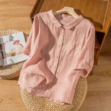 盐系苎麻衬衫女文艺复古休闲宽松棉麻上衣百搭衬衣女2022春夏新款图片