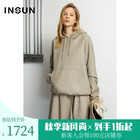 恩裳商场同款冬季新款都市简约宽松套头连帽卫衣皮衣女士ins商品大图