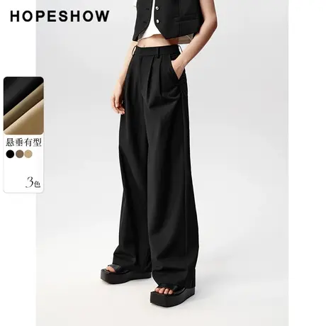 【直播专享】秋季2023女装纯色压褶宽松阔腿长裤90123231202红袖图片