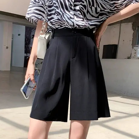 高腰白黑色西装中裤女夏季薄款小个子垂感透气显瘦五分裤休闲裤子商品大图