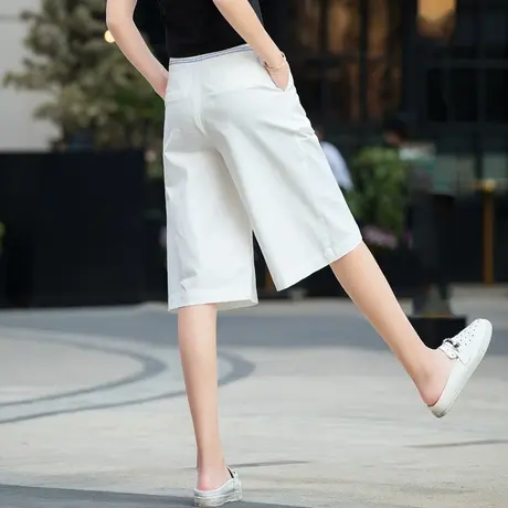 白色五分裤女2023年夏季薄款宽松高腰六分裤休闲显瘦女式阔腿中裤商品大图