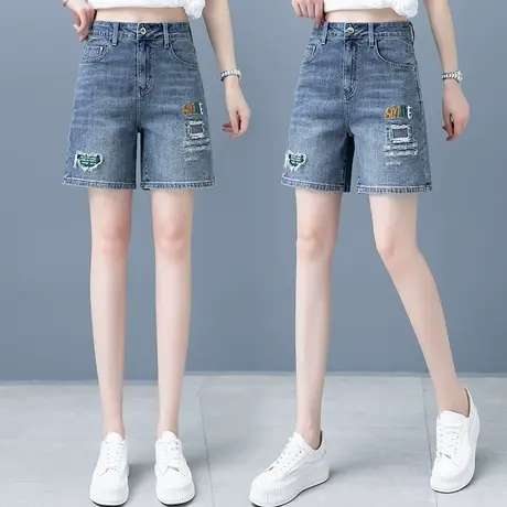 阔腿牛仔裤女夏季薄款大码胖mm宽松显瘦时尚短裤高腰直筒a字热裤图片