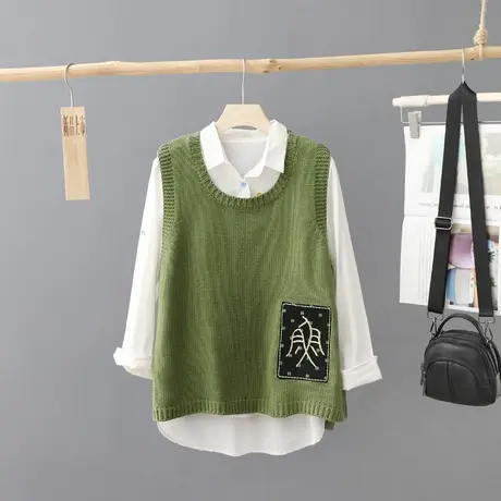 百搭圆领针织马甲女2023秋装新款宽松套头背心无袖毛衣毛坎肩马夹图片