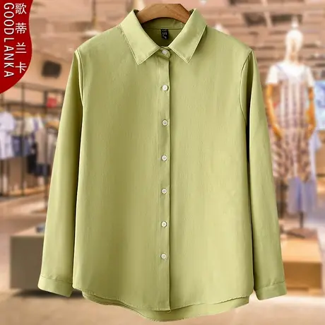 40-50岁中年妈妈秋装纯色衬衣大码宽松时尚简约纯棉长袖女士衬衫商品大图