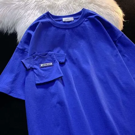 克莱因蓝短袖t恤女2022新款夏季宽松ins设计感小众chic港味上衣服商品大图