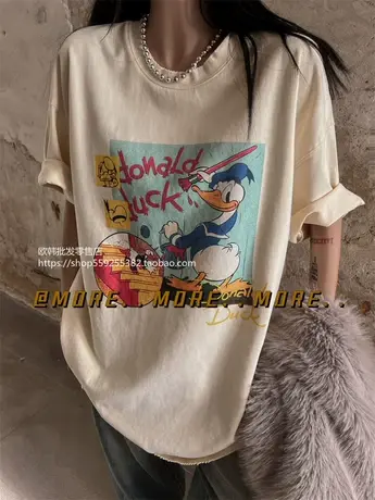 欧货半袖减龄俏皮卡通宽松圆领磨毛短袖T恤女2023春秋韩版上衣潮商品大图