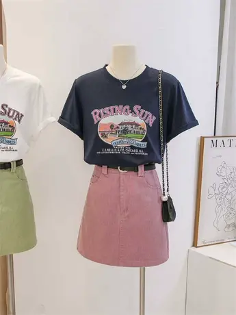 减龄卡通印花短袖t恤女夏季宽松外穿ins复合休闲百搭圆领正肩上衣商品大图