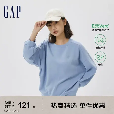 Gap女装秋季款LOGO空气三明治运动卫衣591085高弹宽松套头上衣图片