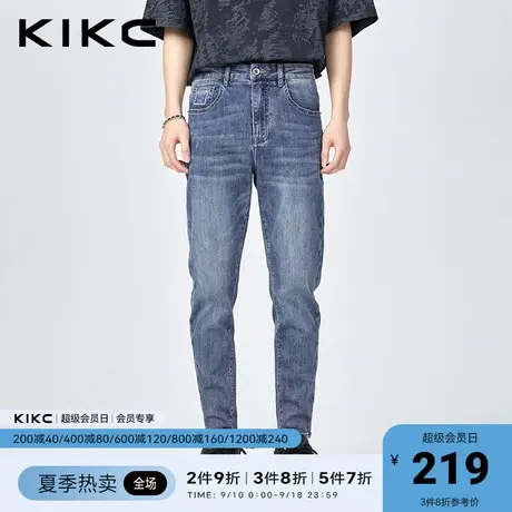 kikc牛仔裤男2023春夏新款商场同款水洗弹力复古休闲牛仔九分裤图片