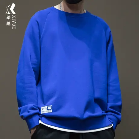 秋冬运动假两件卫衣男克莱因蓝胖子宽松大码加绒加厚男士打底上衣图片