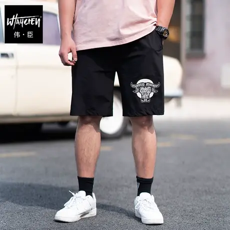 伟臣国潮冰丝冰感大码休闲短裤胖子加肥加大直筒抽绳肥佬运动裤夏商品大图