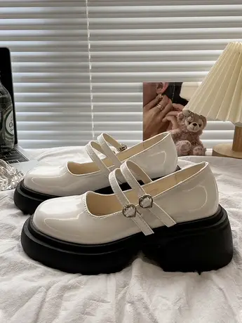日系粗跟jk玛丽珍厚底小皮鞋女鞋2023夏季新款时尚百搭爱心扣单鞋商品大图