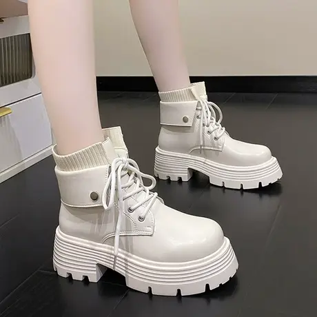 复古马丁靴女秋冬2023年新款炸街爆款ins英伦风黑色厚底增高短靴商品大图