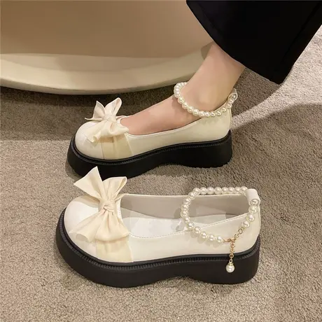 包头凉鞋女2023新款夏季厚底淑女仙女风珍珠蝴蝶结一字带玛丽珍鞋图片