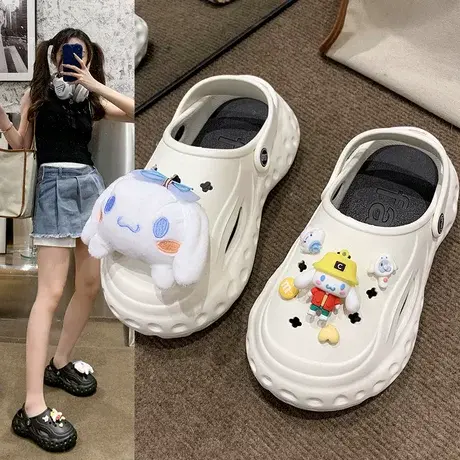 洞洞鞋女厚底踩屎感2023新款防滑舒适包头拖卡通外穿网红沙滩凉拖商品大图