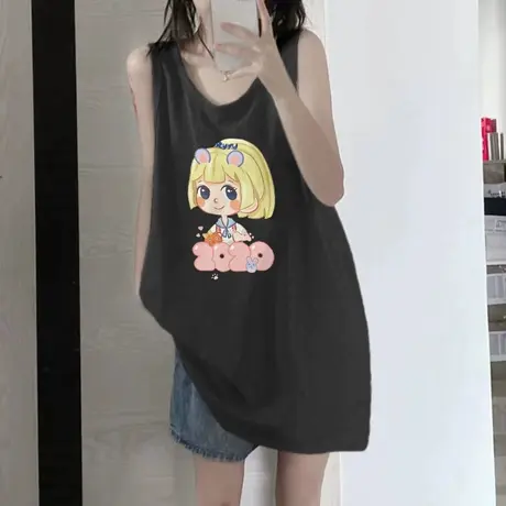 美式纯棉吊带运动坎肩背心无袖t恤女夏季外穿篮球服宽松挂脖上衣图片