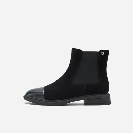 Nine West/玖熙2023年冬季新款切尔西靴女短靴圆头拼接绒面烟筒靴图片