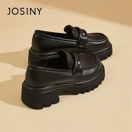 Josiny/卓诗尼厚底小皮鞋女款2024春季新款百搭英伦风粗跟乐福鞋商品大图
