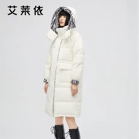 艾莱依羽绒服女冬季中长款2022年新款高级感时尚撞色小众鸭绒外套商品大图