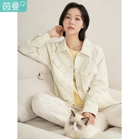 【商场同款】茵曼2023春女装新款休闲通勤提花肌理薄棉服外套上衣图片