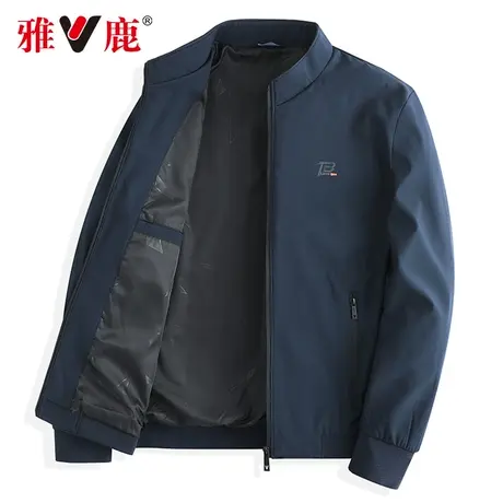 雅鹿爸爸装夹克商务休闲老干部春秋季薄款立领上衣中老年男士外套商品大图