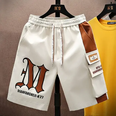冰丝短裤男夏季薄款宽松直筒工装五分裤男青少年拼接运动休闲裤子商品大图