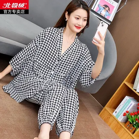 网红风睡衣女款棉绸夏季家居服大码春秋绵绸妈妈长裤2023新款套装商品大图