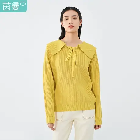 【商场同款】茵曼2023春装新款翻领交叉系带蝴蝶结领口套头针织衫图片
