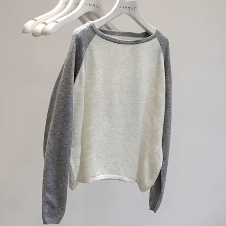 推荐！时髦高级感，早秋插肩长袖短款针织衫女显瘦舒适高腰打底衫图片