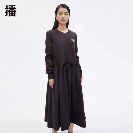 播卫衣裙女2023秋冬新款简约圆领套头长袖连衣裙A字裙BDP3LD0418图片