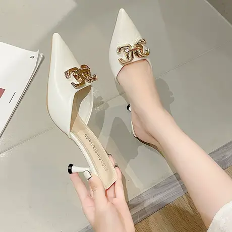 夏季包头半拖鞋女外穿2023新款尖头细跟高跟鞋秋冬凉拖网红穆勒鞋商品大图