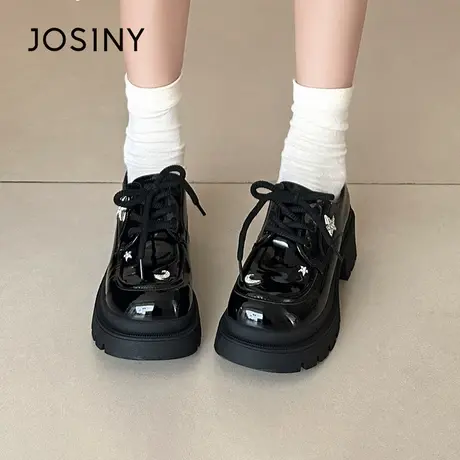 卓诗尼春秋新款厚底乐福鞋女2025百搭JK学院风粗跟小皮鞋增高单鞋商品大图