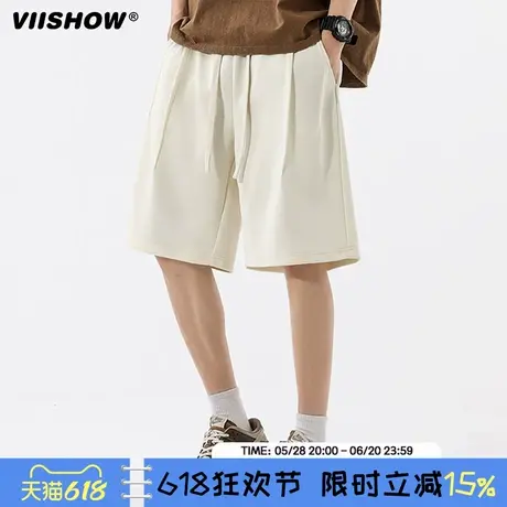 VIISHOW薄款黑色休闲裤男美式外穿运动短裤宽松直筒新款五分裤男图片