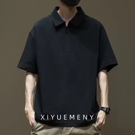 半拉链POLO衫男短袖t恤2025夏季新款260g重磅翻领宽松大码保罗衫商品大图