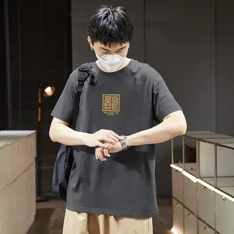 唐狮男士短袖2025新款纯棉透气宽松圆领男装洗价潮流百搭T恤衫HW商品大图