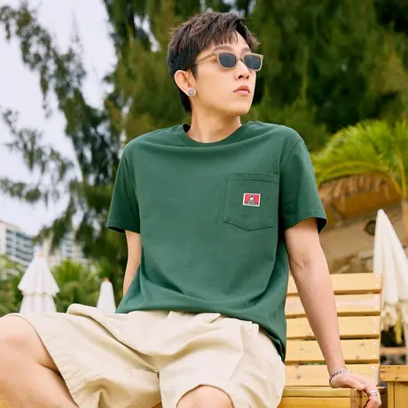唐狮夏季新款男户外左胸口袋休闲短袖T恤男打底衫纯棉上衣商品大图