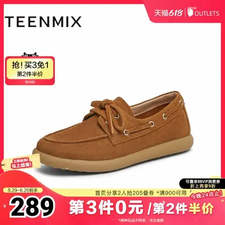 天美意复古乐福鞋平底鞋女系带休闲鞋深口单鞋2025春新款BK491AM5图片