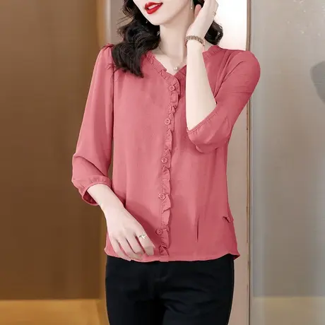 七分袖雪纺衫女 2023夏季新款气质设计感小众洋气减龄遮肚子小衫商品大图