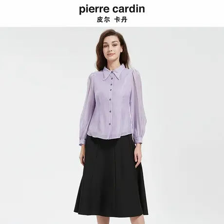 【皮尔卡丹女装】衬衫 新款长袖纯色单排扣休闲百搭翻领衬衣图片