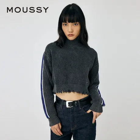 MOUSSY 春季新品废土风毛边磨破下摆金属标针织衫女010HAL70-5591商品大图