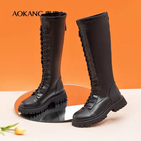 奥康女鞋 冬季时尚长筒靴女骑士靴显瘦厚底鞋子女加绒女靴商品大图