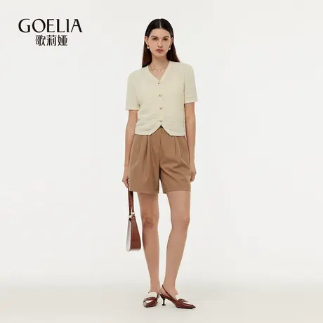 歌莉娅小个子针织开衫女春季流行穿搭2025新款小香风V领短袖上衣图片