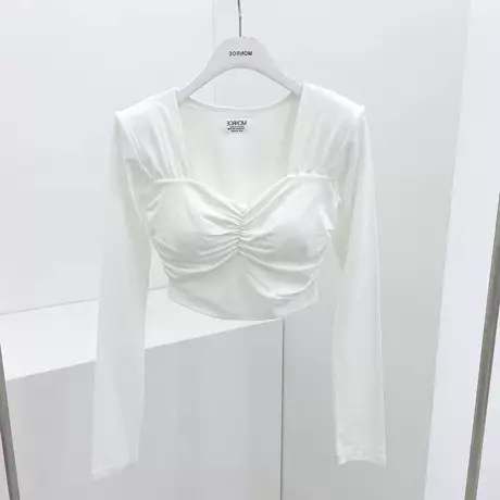 现Onoev22秋新款纯色低领褶皱长袖打底083103商品大图