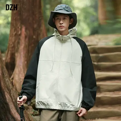 男士撞色拼接冲锋衣男款秋季连帽外套潮高级感2023新款休闲登山服商品大图