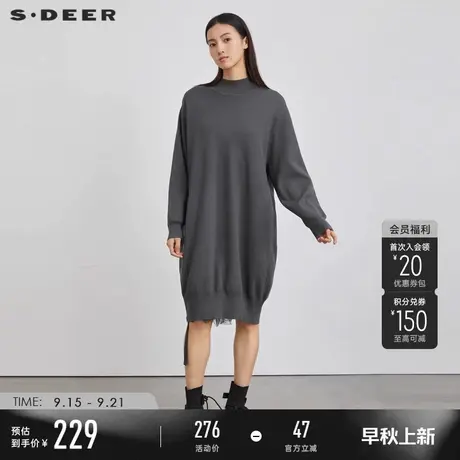 sdeer圣迪奥春秋装女装休闲圆领网纱拼接长款针织衫S223Z3565商品大图